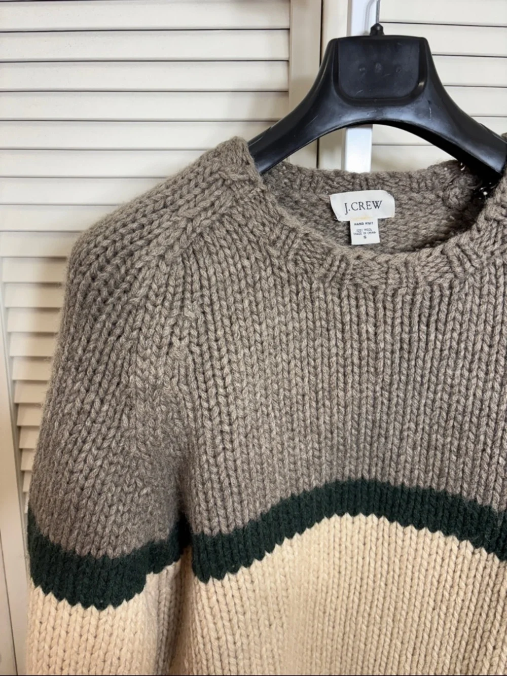 J. Crew Men's Vintage Colorblock Crewneck Sweater Taupe, Green & Cream Small